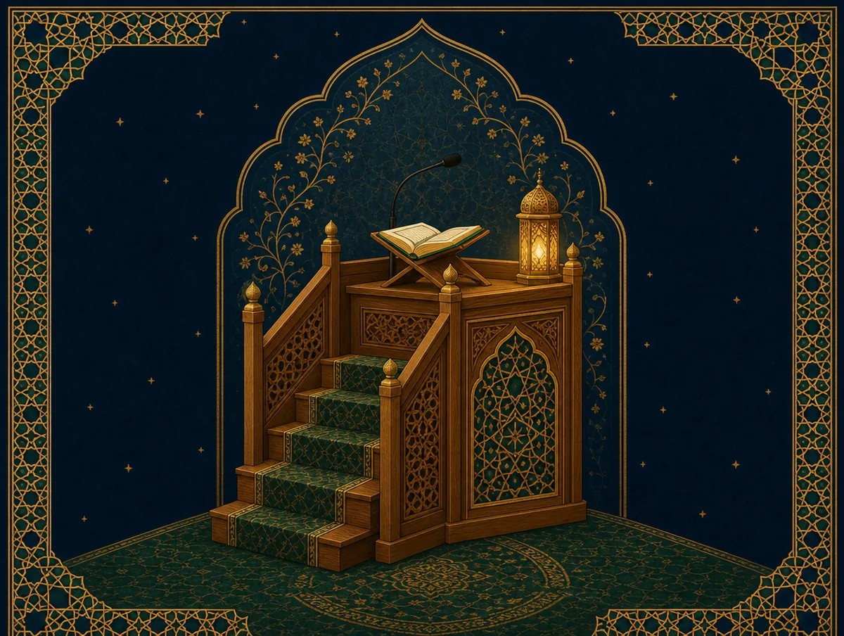 Illustration: Minbar mit Mikrofon und aufgeschlagenem Buch